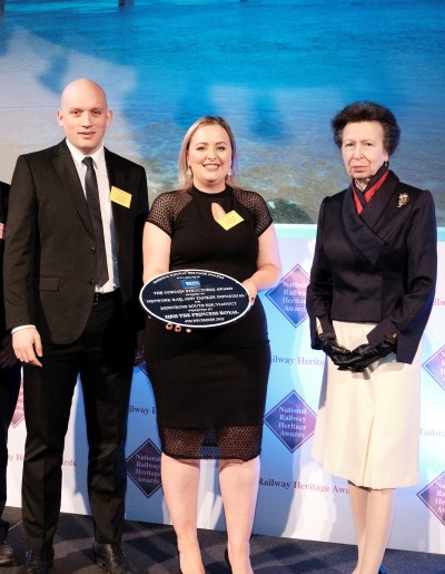 Taziker's Project Manager and Network Rail's Scheme Project Manager holding National Railway Heritage Award