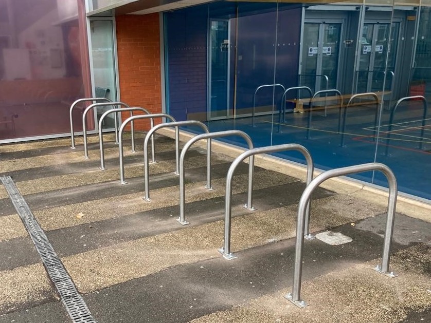 Newly installed cycle hoops at City Academy school.