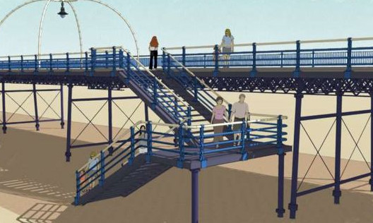 Southport Pier with staircase leading to beach. Artist's impression.