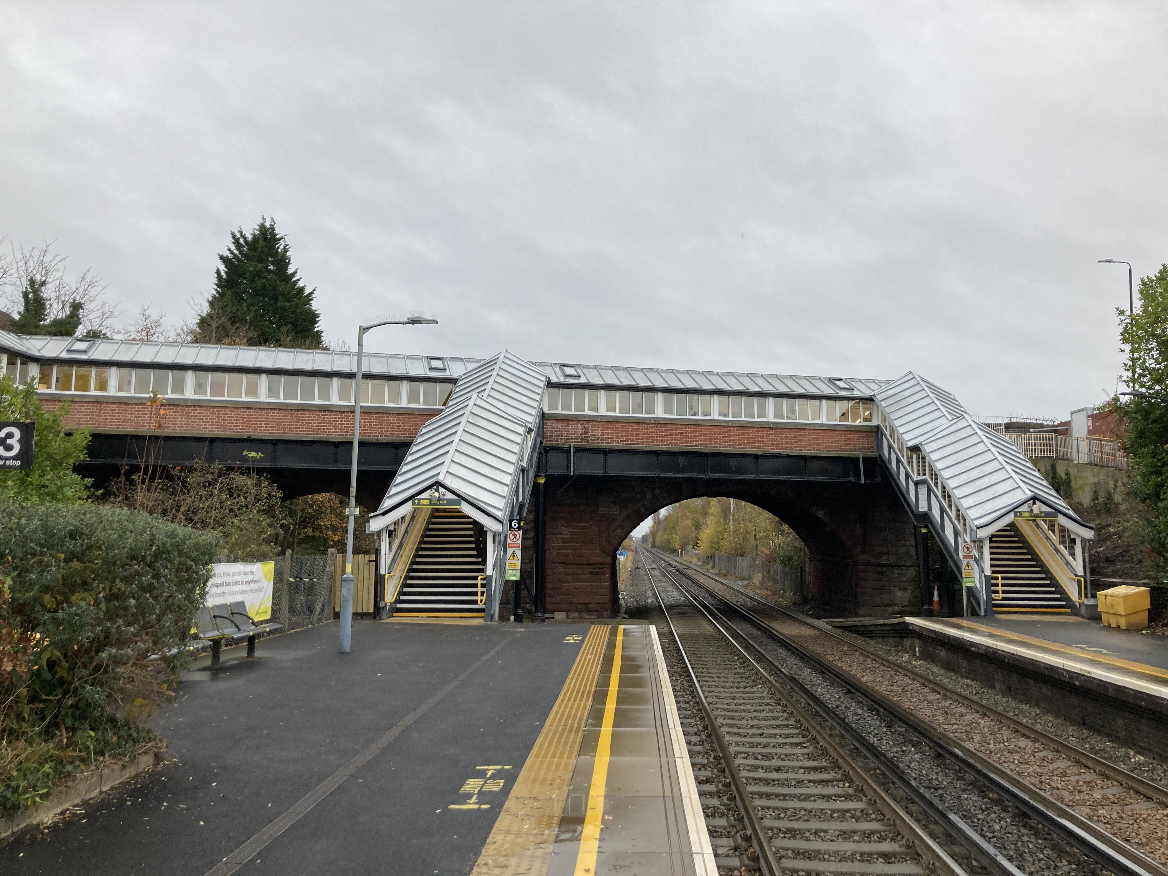 Bromborough Station footbridge from the outside platform view