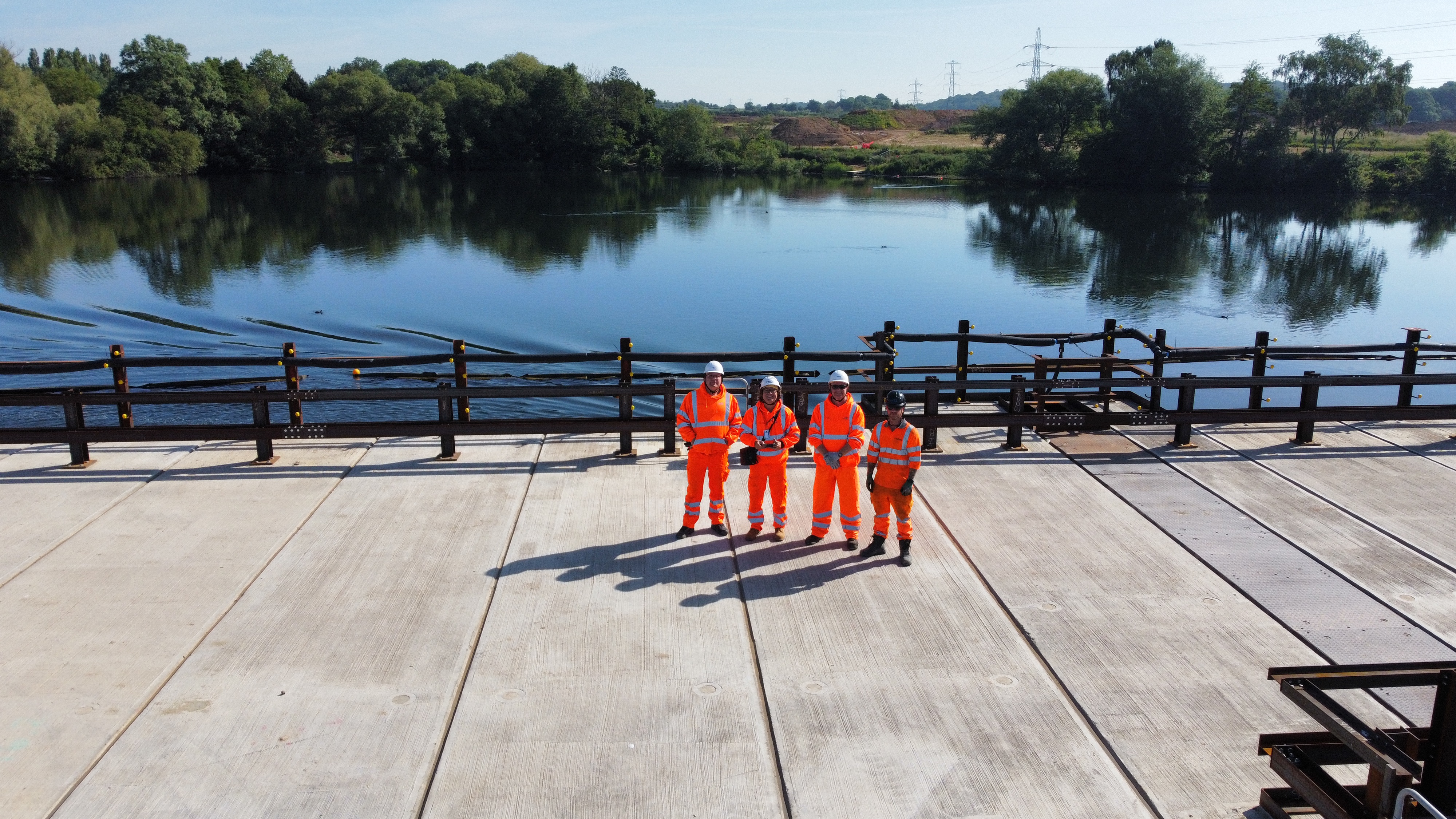 Taziker on the temporary jetty at the Colne Valley Viaduct.