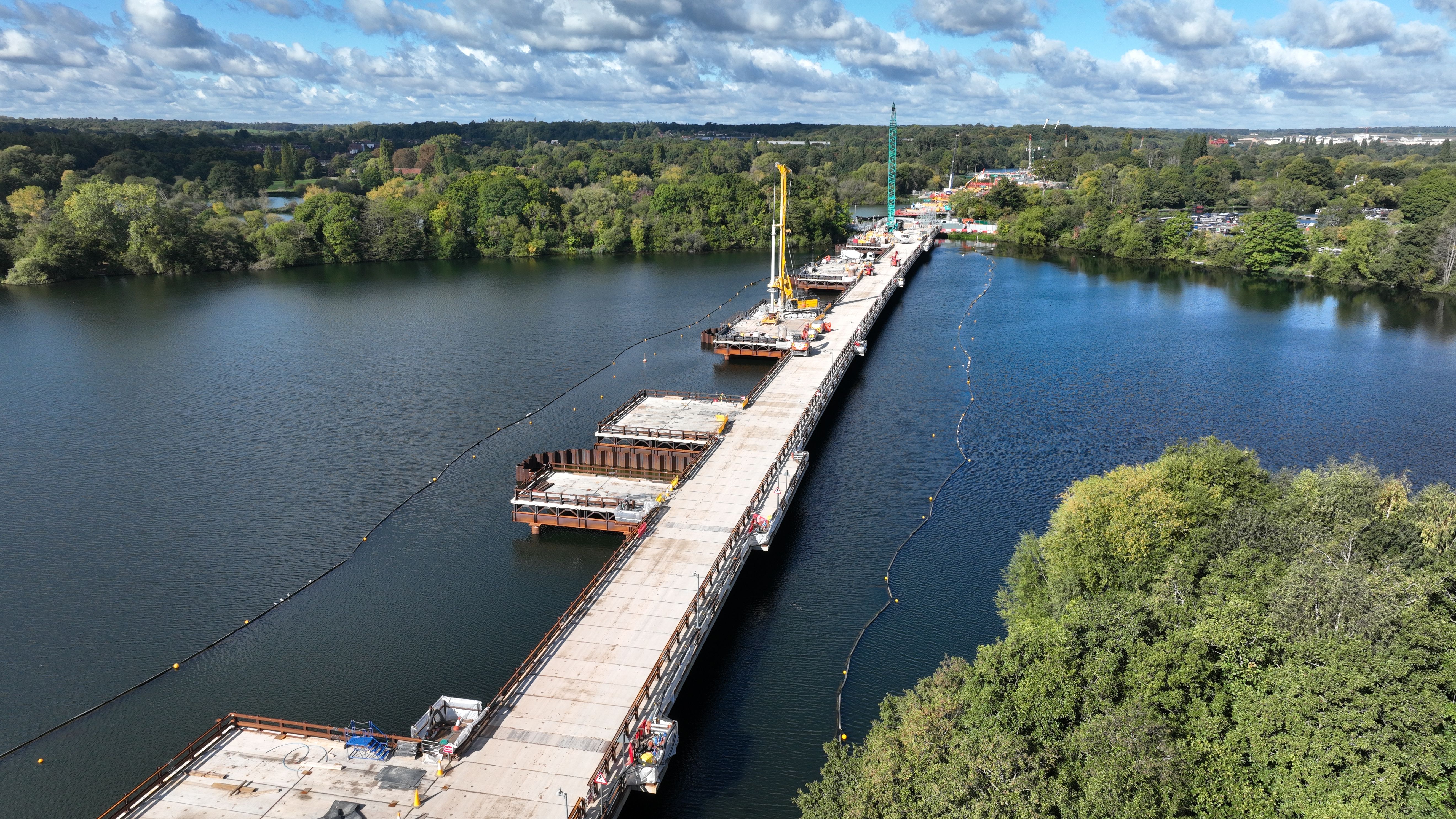 Construction of the temporary jetty at the Colne Valley Viaduct.