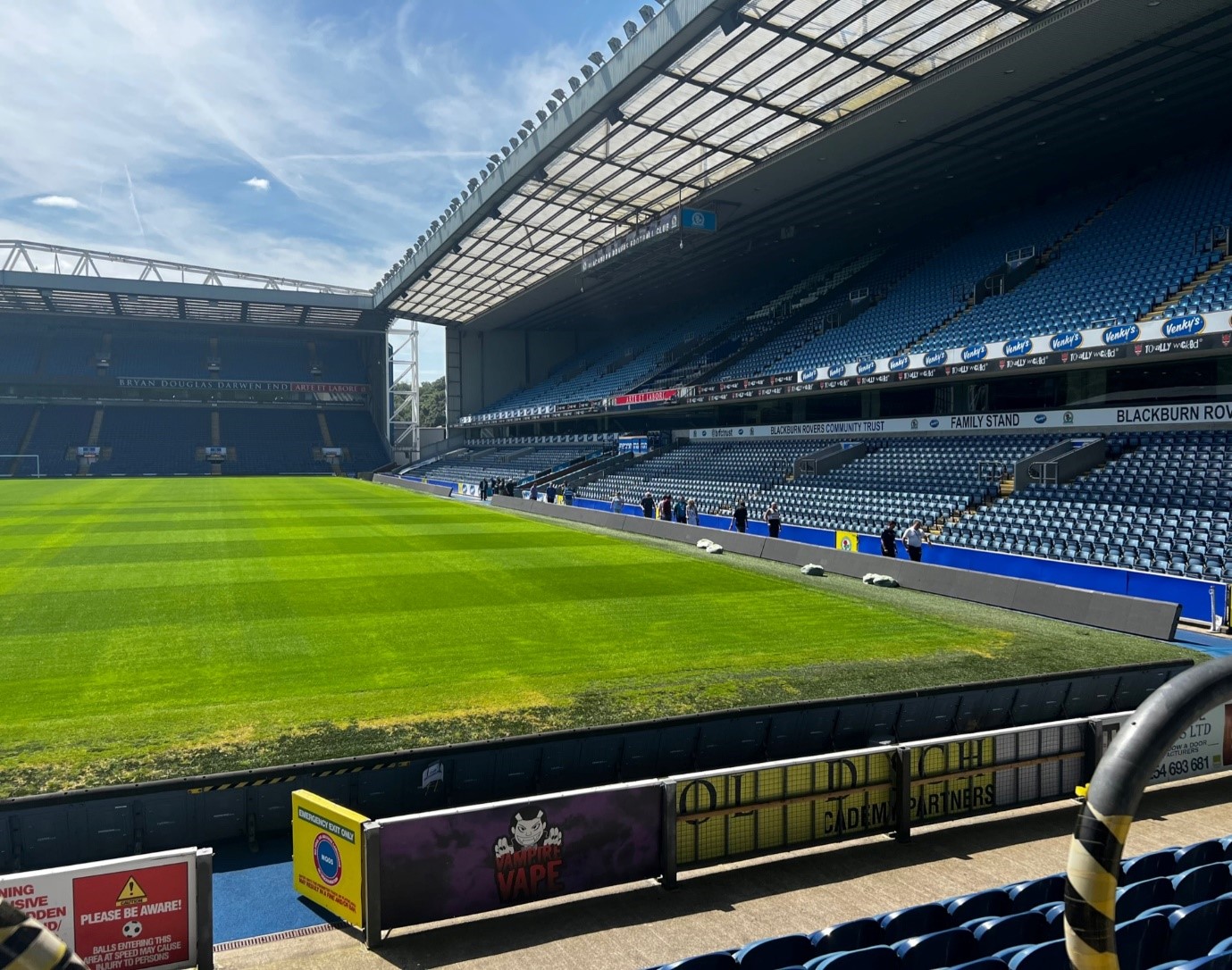 Ewood Park stadium pitch with newly cleaned skylights.