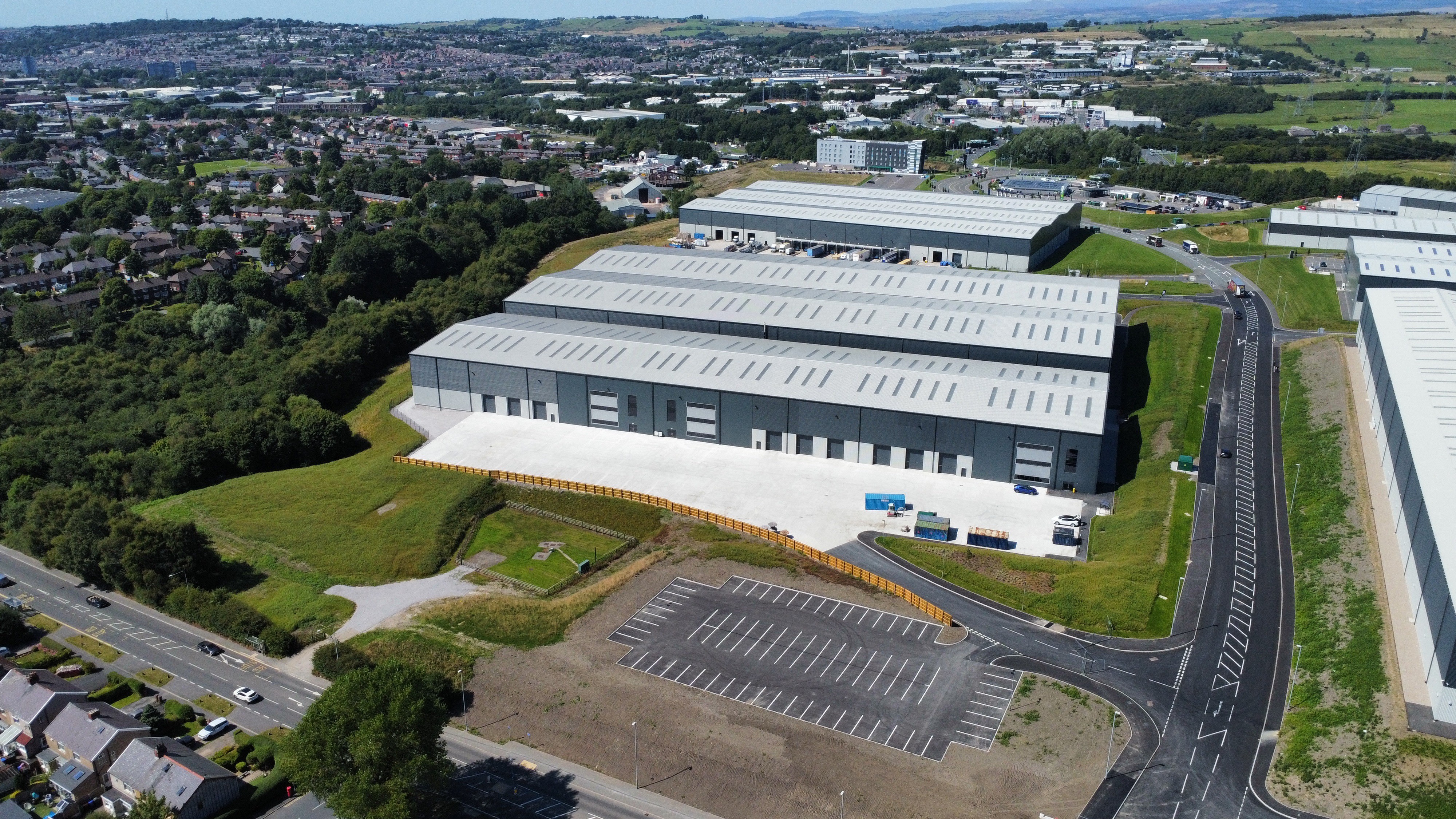 Drone picture of the outside of the new Taziker Fabrication Facility in Blackburn.