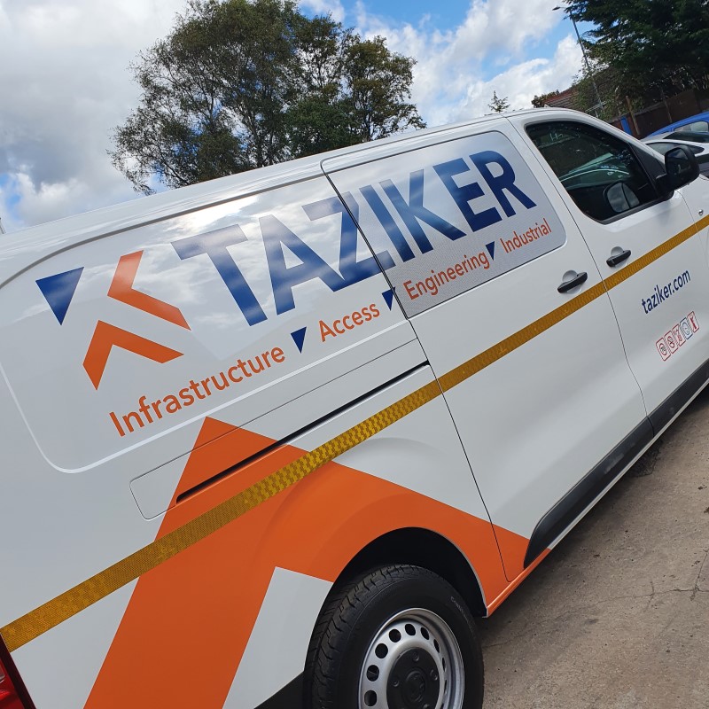 White van with newly branded Taziker logo.