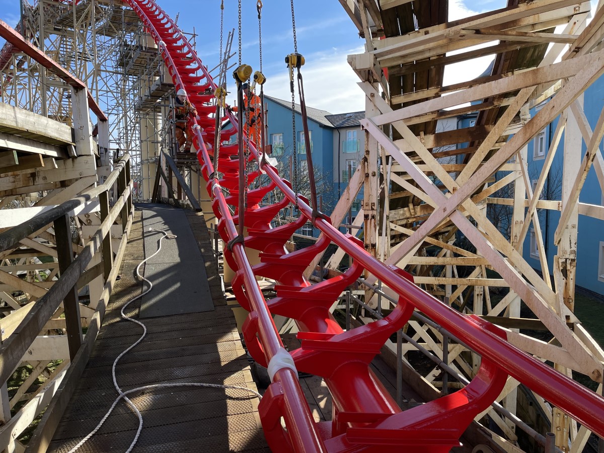 Drone picture of the Big One rollercoaster at Blackpool Pleasure Beach.